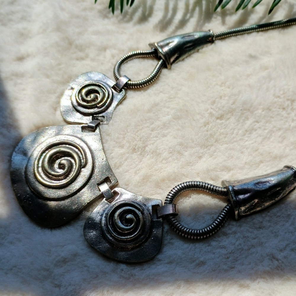 Chunky MCM Style Y2K Silver Plate Brutalist Necklace W Heavy Snake Chain, Gothic